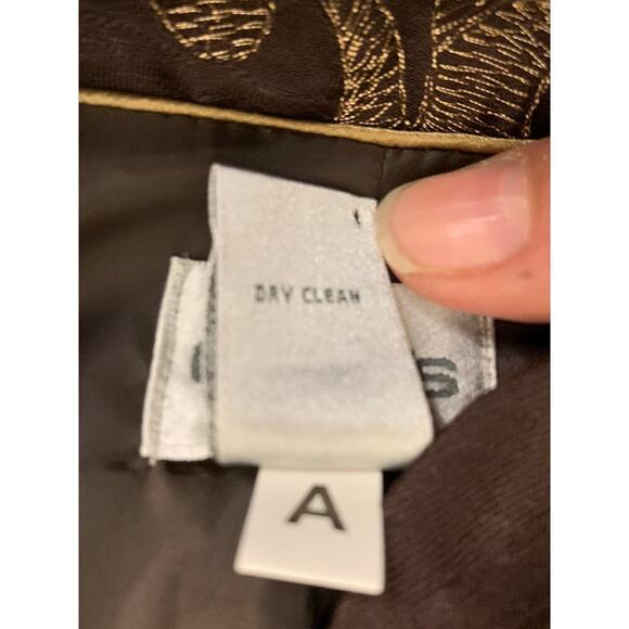 Chico's Dark Brown Linen Blend  Jacket w Metallic Embroidery  Size 2  L /12 - Picture 7 of 7